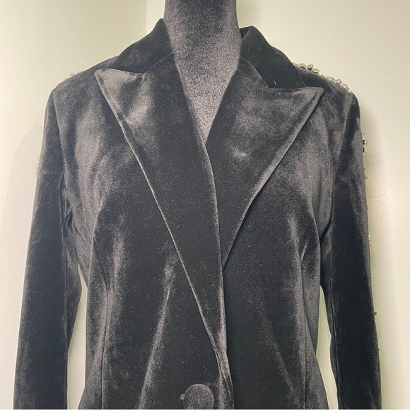 Nadine Merabi- Davina Black Blazer Satin Velvet Embellished Size 6 Evening - Picture 7 of 16